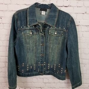 Alexis & Avery Embellished Distressed Denim Jacket